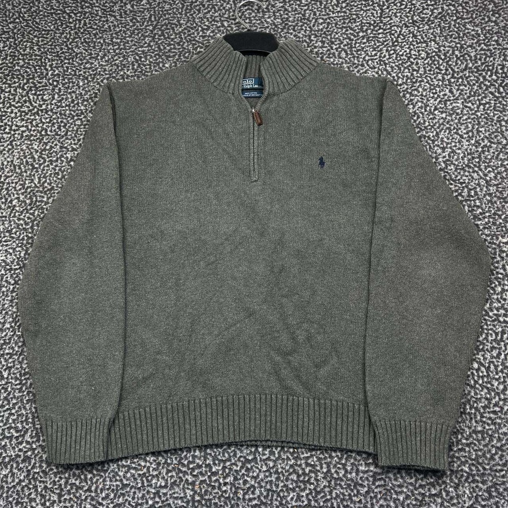 Vintage Polo Ralph Lauren Sweater Men XXL Gray 1/4 Zip Cotton Knit Pullover 2XL